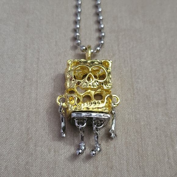 Zombie Spongebob moving limbs silver & gold tone ball chain necklace - Picture 2 of 3